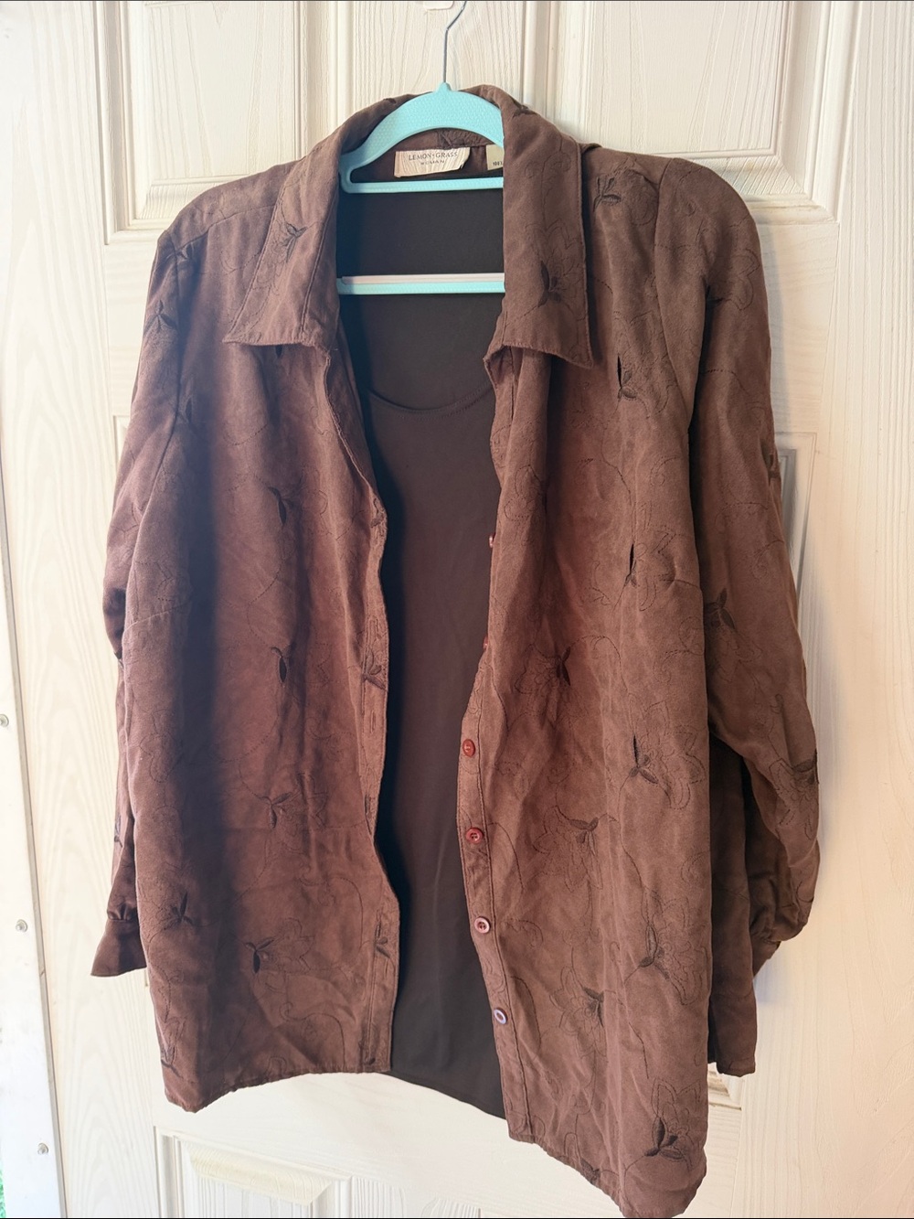 Women's Brown Embroidered Blazer Jacket - Relaxed Layering